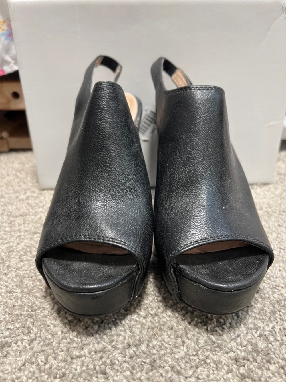 Steve Madden Blassst peep toe platform wedge slingback shoes in black
